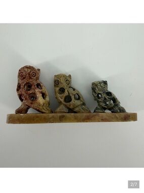Hand-Carved Soapstone Owl Trio Sculpture Decor, Made in India